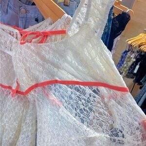 Urban Outfitters White Lace Top with Pink Trim